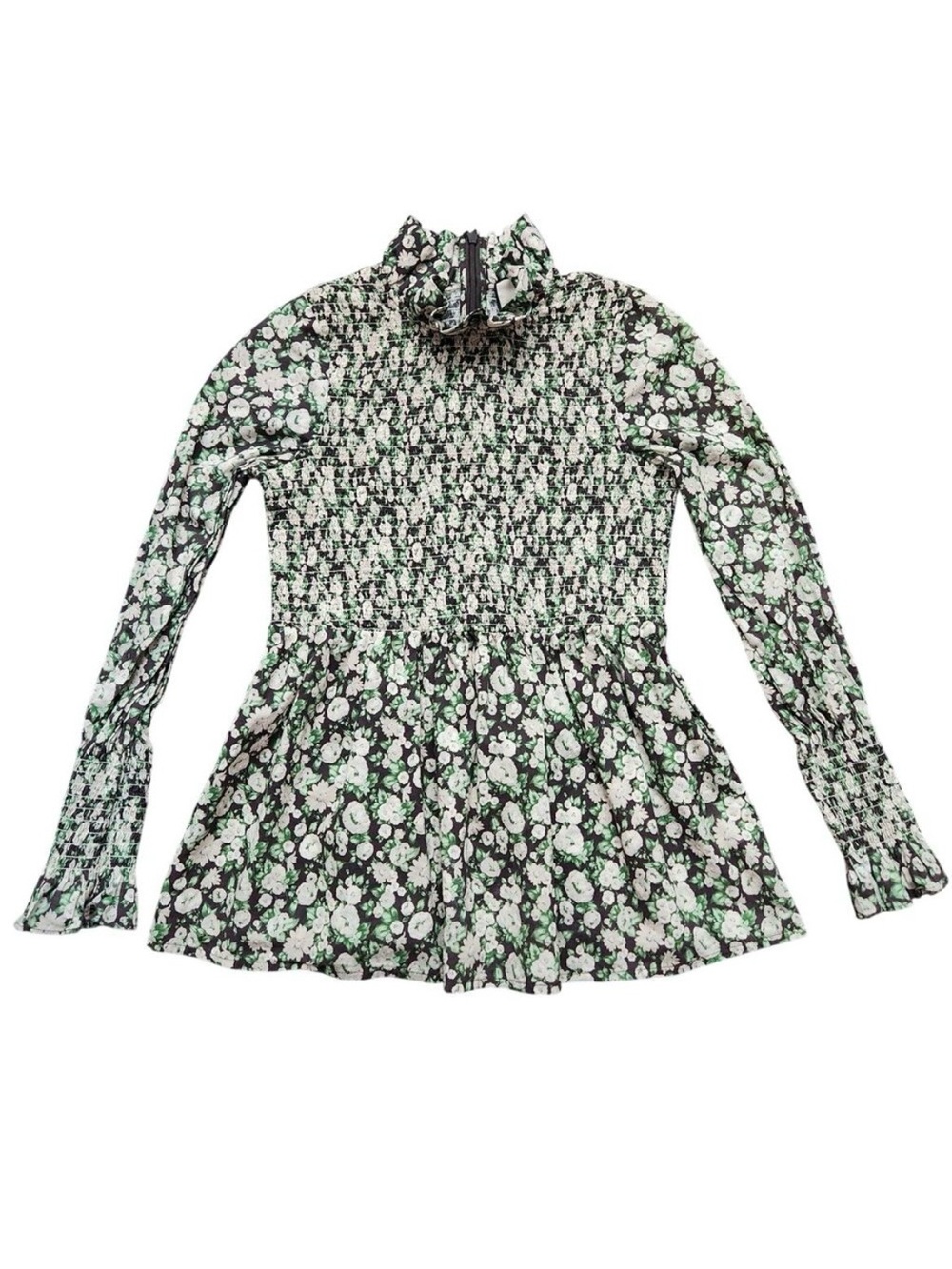 Tuckernuck xs branch Rowen Floral Peplum Top - Black & White with Green Accents